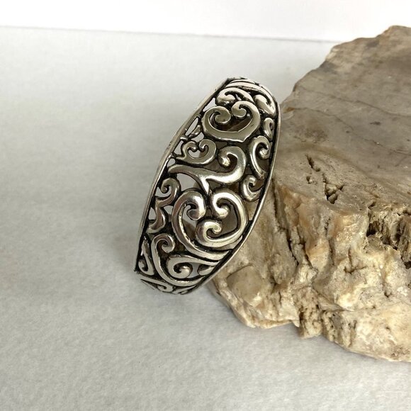 Sterling Silver 925 Chunky Openwork Scrollwork Wide Cuff Bracelet Sz 6" 36g - Picture 7 of 16